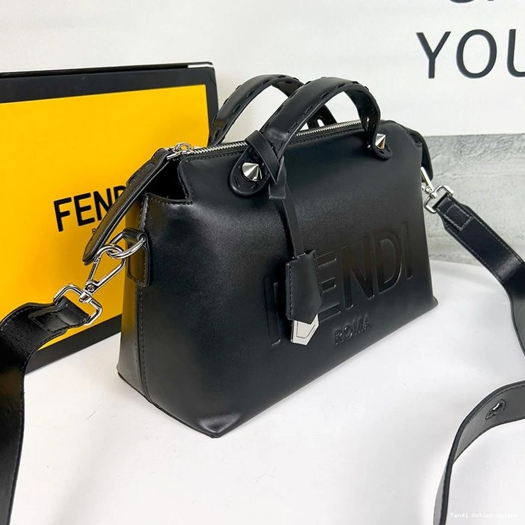 Cheap Black The ROMA Fendi Boston In Medium Bag Leather By Calf Logo Way 0728